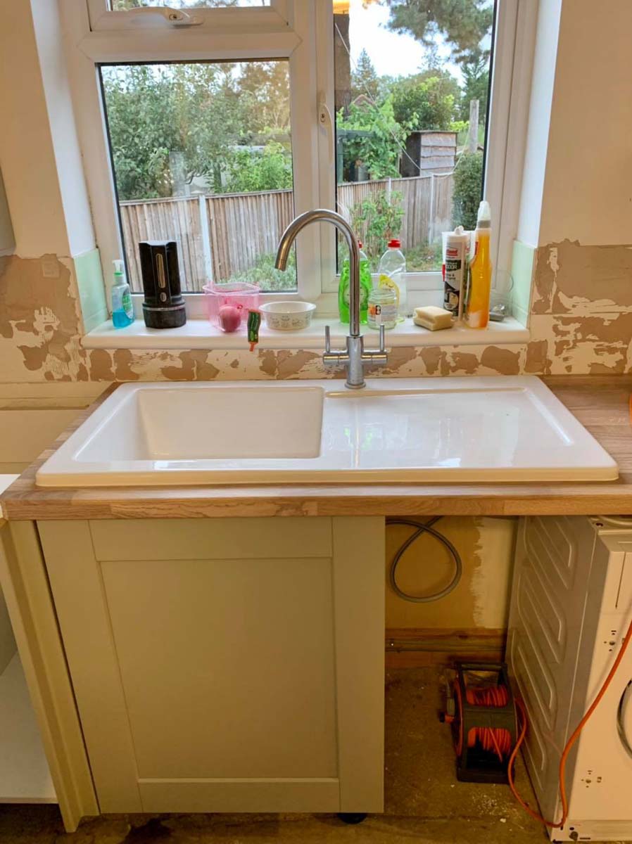 Newly fitted sink and kitchen tops