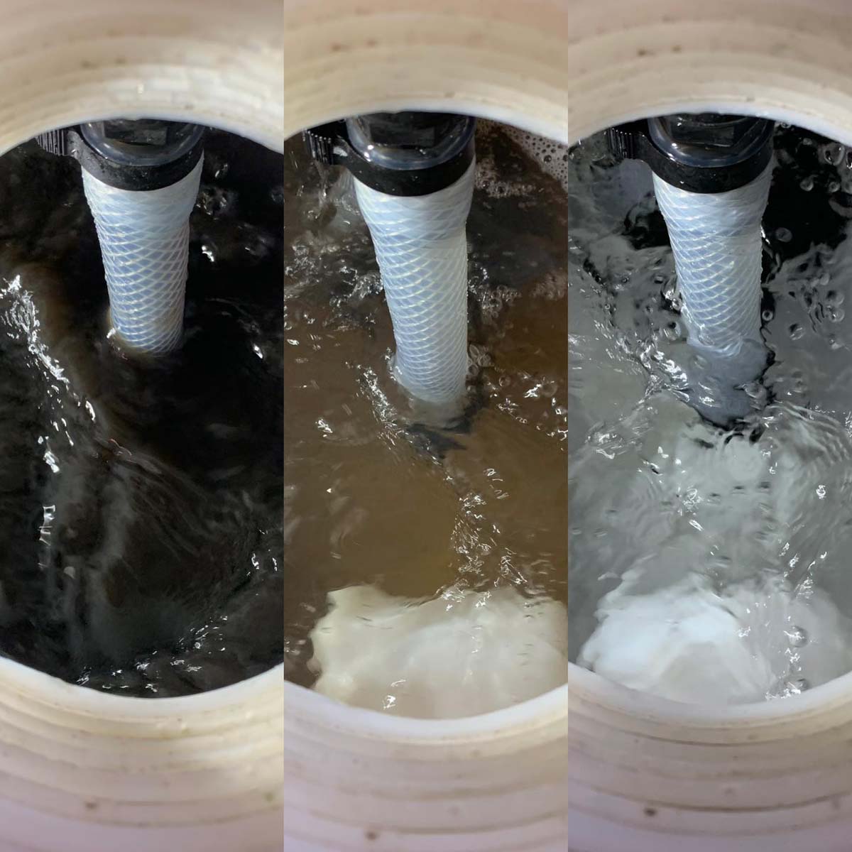 Power Flushing stages of water clarity.