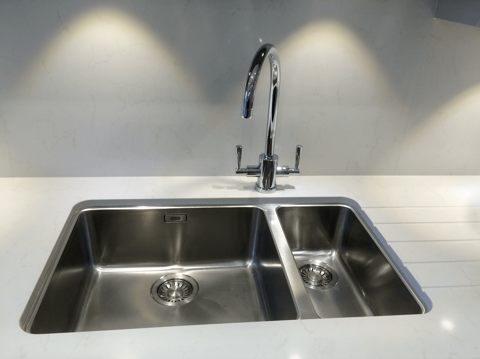 Fresh new chrome taps and sink.