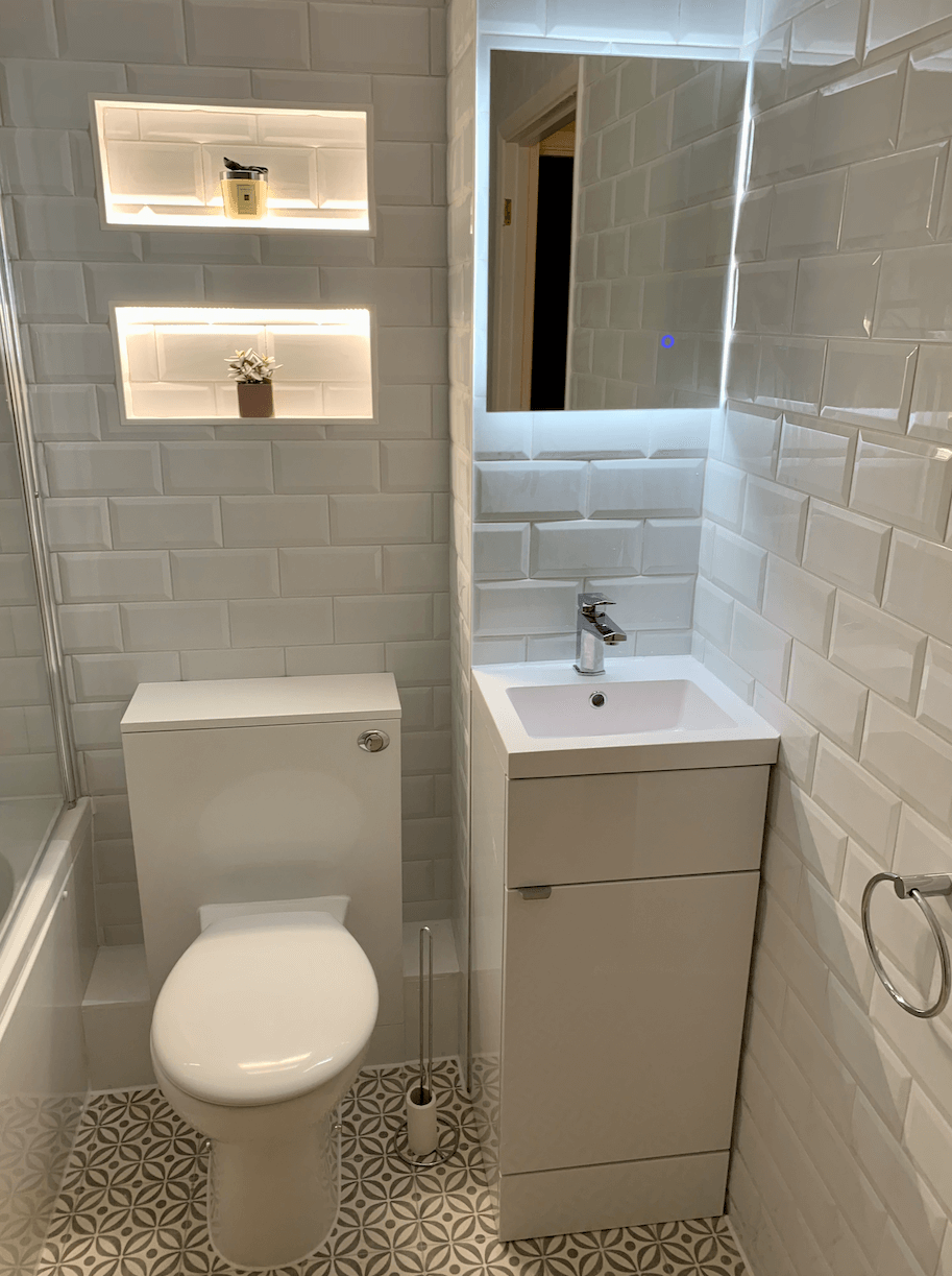 Modern small bathroom, compact with modern features.
